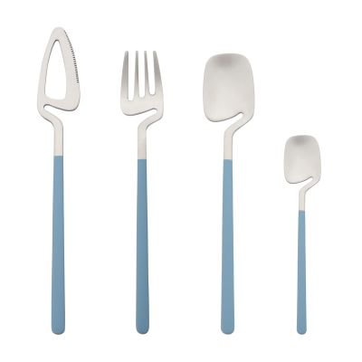 Uniturcky 24PCS Matte Flatware Set - 304 Stainless Steel Silverware Cutlery Set with Macaroon Colored Handles - Cute Dining Utensils Set for 6 - Include Knife Fork Spoon - (Blue Silver)