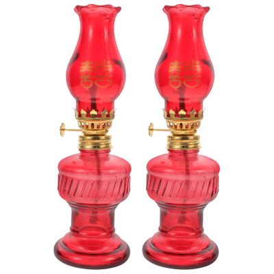 2pcs -Style Retro Kerosene Lanterns for Weddings Decorative Red Glass Oil Lamps for Home Decor and Celebrations Unique Special Occasions
