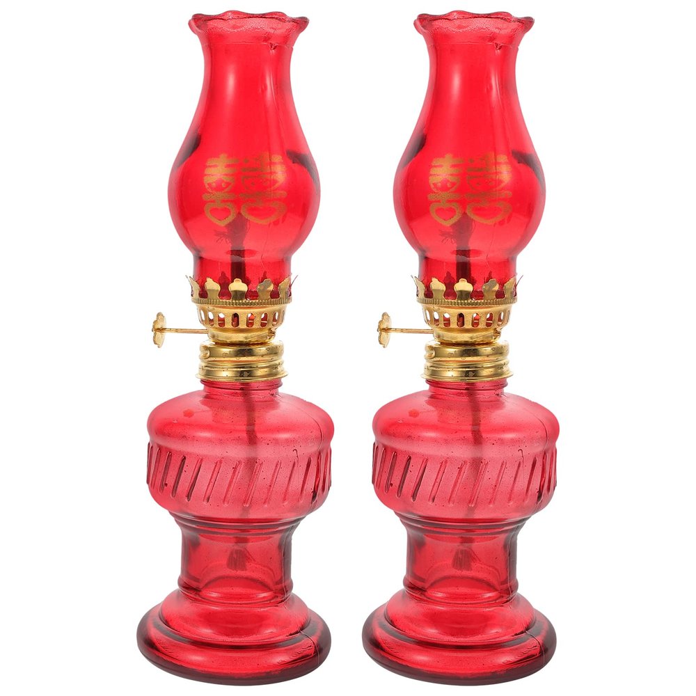 2pcs -Style Retro Kerosene Lanterns for Weddings Decorative Red Glass Oil Lamps for Home Decor and Celebrations Unique Special Occasions