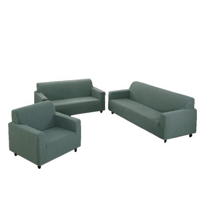 3 Pcs Sofa Cover Set, for Couch Sofa, Loveseat, Armchair, for 1 2 3 Seater Slipcover, Checks Jacquard Velvet Furniture Covers for Sofa and Loveseat (Green, 3Pcs(Sofa+Loveseat+Armchair))