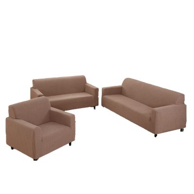 3 Pcs Sofa Cover Set, for Couch Sofa, Loveseat, Armchair, for 1 2 3 Seater Slipcover, Checks Jacquard Velvet Furniture Covers for Sofa and Loveseat (Camel, 3Pcs(Sofa+Loveseat+Armchair))