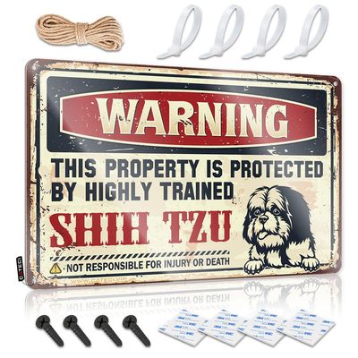 gaeruite Private Property Tin Sign Warning This Property is Protected by A Highly Trained Shih Tzu Metal Sign Man Cave Decor Home Sign (Size : 20X30CM)