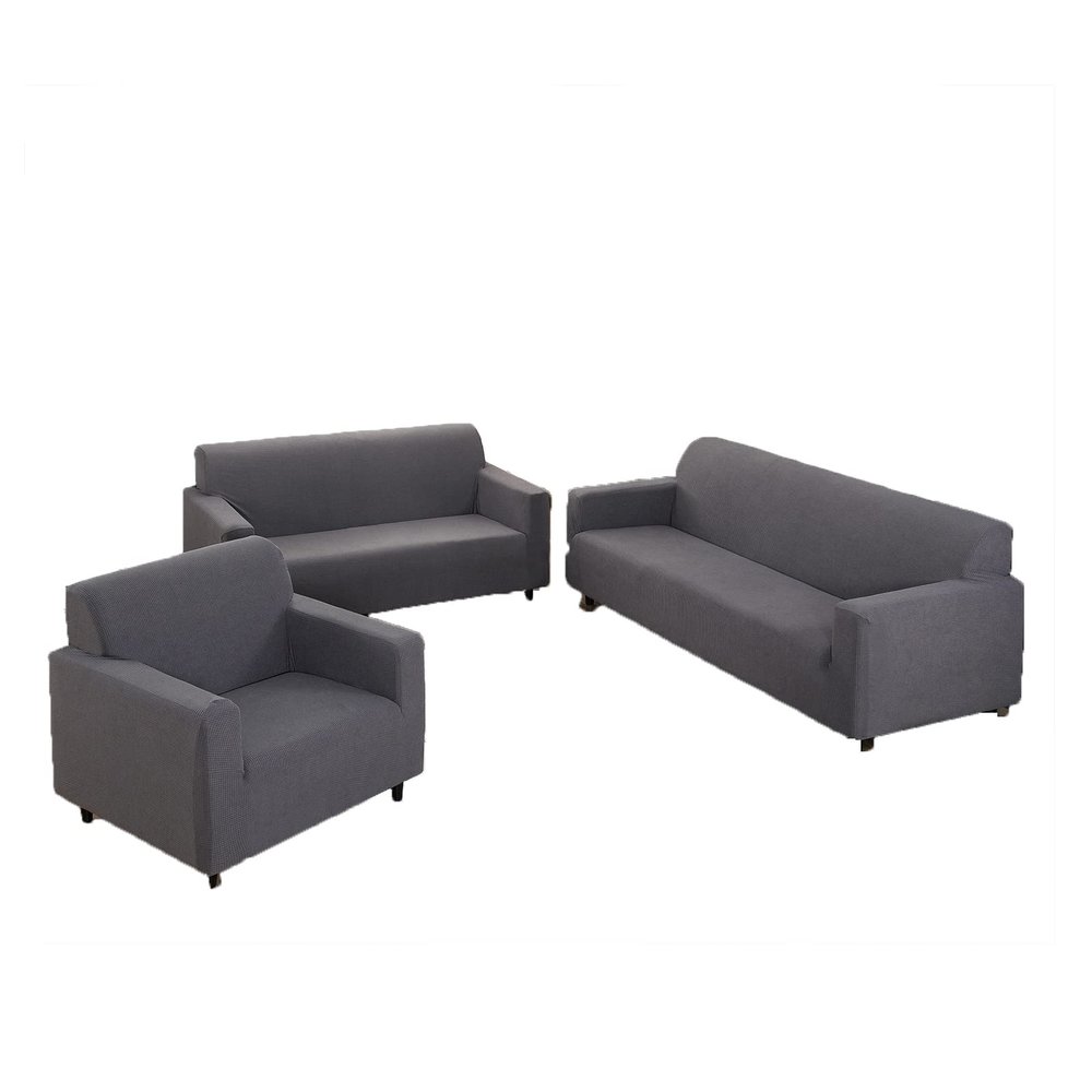 3 Pcs Sofa Cover Set, for Couch Sofa, Loveseat, Armchair, for 1 2 3 Seater Slipcover, Checks Jacquard Velvet Furniture Covers for Sofa and Loveseat (Silver Grey, 3Pcs(Sofa+Loveseat+Armchair))