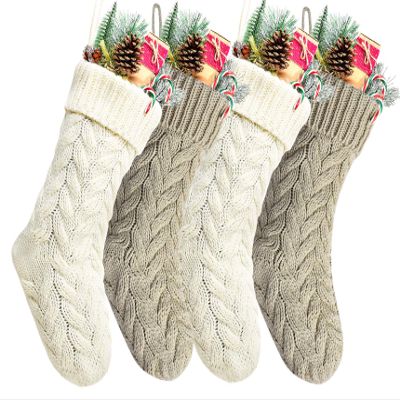 Christmas Stockings, 20 Inch Ivory and Khaki Cable Knit Stockings Christmas Holiday Decoration, 4 Pack