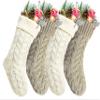 Christmas Stockings, 20 Inch Ivory and Khaki Cable Knit Stockings Christmas Holiday Decoration, 4 Pack view 1