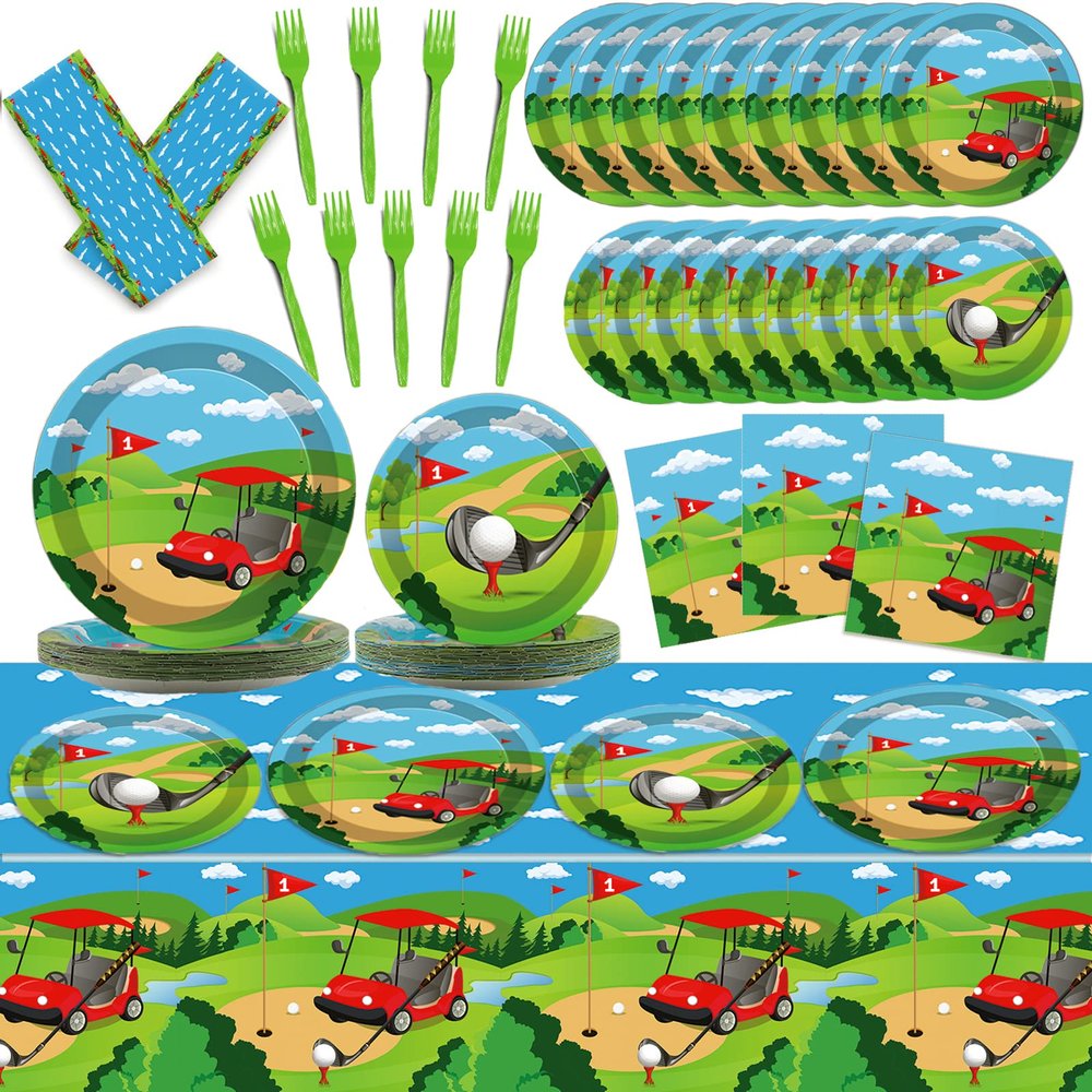 98 PCS Golf Party Plates and Supplies Sets for 24 Guests, Wonderful Golf Birthday Party Decorations Favors and Sport Tablewares with Napkins, Tablecloths, Forks by Wiooffen