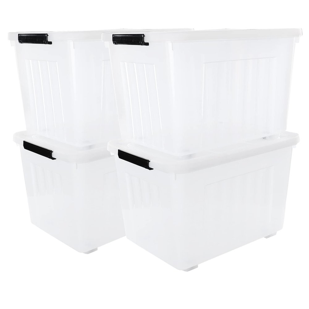 Cand 4 Packs 50 QT Storage Bins with Lids, Clear Large Plastic Storage Container Box
