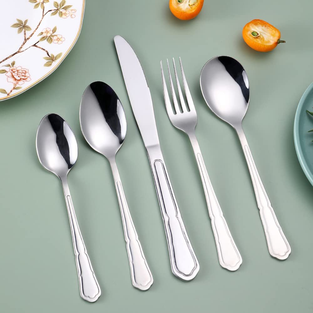20 Silverware Set for 4 Durable 18/10 Stainless Steel Bordered Flatware Sets Home Kitchen for Cutlery Utensil Mirror Polished