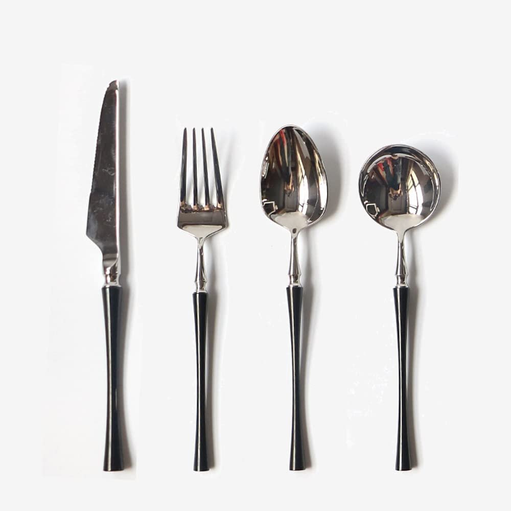 60 Piece Black Silverware Set 12 Durable 18/10 Stainless Steel Flatware Sets Kitchen Cutlery Utensil Include Knife Fork Spoon Teaspoon