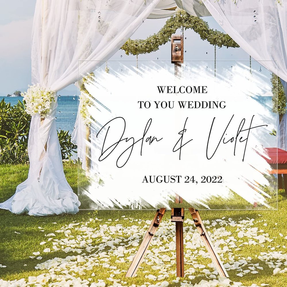 And So Adventure Begins Personalized Wedding Welcome Sign Painted Back White Welcome Sign Romantic Acrylic Wedding Decor Engagement Sign 18x24in Engagement Party Gift to Bride and Groom