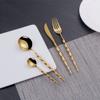 16 Piece Gold Silverware Set 4 18/10 Stainless Steel Flatware Sets Creative Handle Kitchen Cutlery Utensil Include Knife Spoon Fork Teaspoon view 2