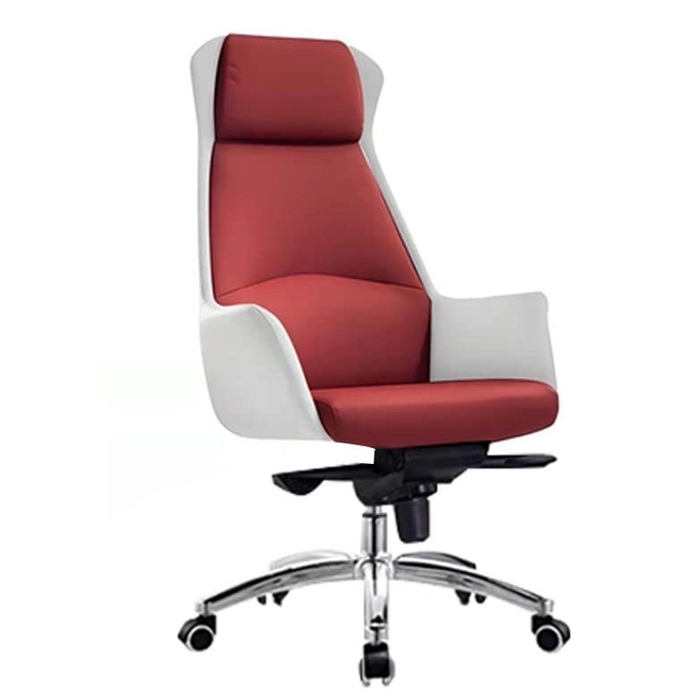 CraftThink Modern Style Swivel Office Chair with Wheels/Armrests Chrome Metal Frame Modern Faux Leather Arm Desk Chair Working Task Chair with Wheels for Office Living Room Bedroom, Red