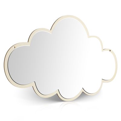 Beavorty Kids Mirror Cloud Shape Wooden Wall Mirror with Self Adhesive Tape Shatterproof Design Safe for Nursery Bedroom Decoration 14.96X9.84In
