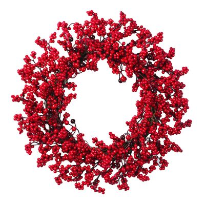 MISNODE Artificial Red Berry Wreath for Front Door, 18 Inch Christmas Berry Wreath Twig Berries Wreath, Artificial Pip Berry Wreath for Valentines Day Holiday Party Wall Window Farmhouse Home Decor