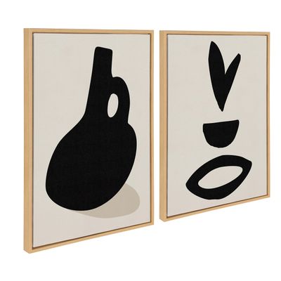 Kate and Laurel Sylvie Black Vase and Fly Away Framed Canvas Wall Art Set by Rocket Jack, 2 Piece Set 23x33 Natural, Black and Tan Abstract Wall Dcor