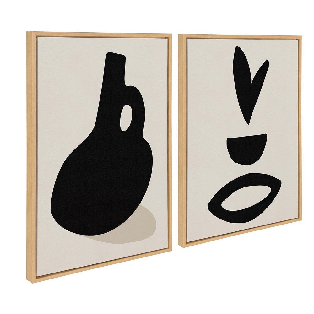 Kate and Laurel Sylvie Black Vase and Fly Away Framed Canvas Wall Art Set by Rocket Jack, 2 Piece Set 23x33 Natural, Black and Tan Abstract Wall Dcor