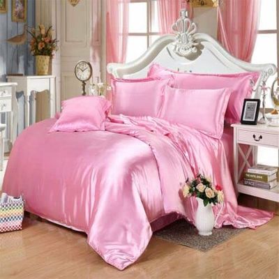 Rico Bedding 100% Silk Satin Comforter, 300 GSM, All Season Soft Quilted Down Alternative Comforter, Hotel Quality Soft Cozy Fluffy Bedding. (Rose Pink, King/Cal-King)