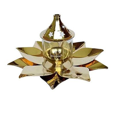 Brass Kamal Diya (Brass_10.2 Inch X 11.2 Inch X 3.3 Inch) by Indian Collectible