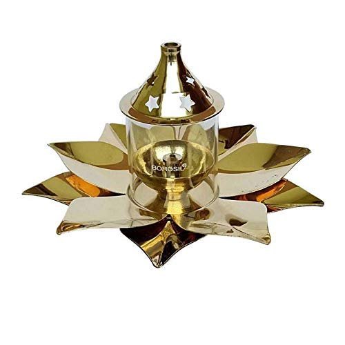 Brass Kamal Diya (Brass_10.2 Inch X 11.2 Inch X 3.3 Inch) by Indian Collectible