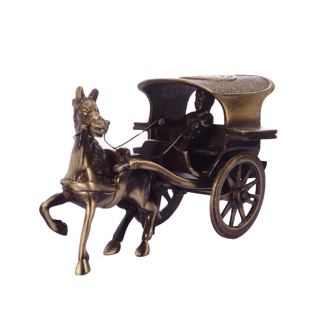 Antique Finish European Horse Cart Brass Showpiece (15 cm x 8 cm x 9, Brown) by Indian Collectible