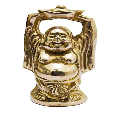 9 cm Shiny Gold Laughing Buddha Statue Brass for Home Decor Brass Home Decorative Item for Living Room Good Luck Wealth and Prosperity Office Antique Gold Finish Gifts Showpiece by Indian Collectible