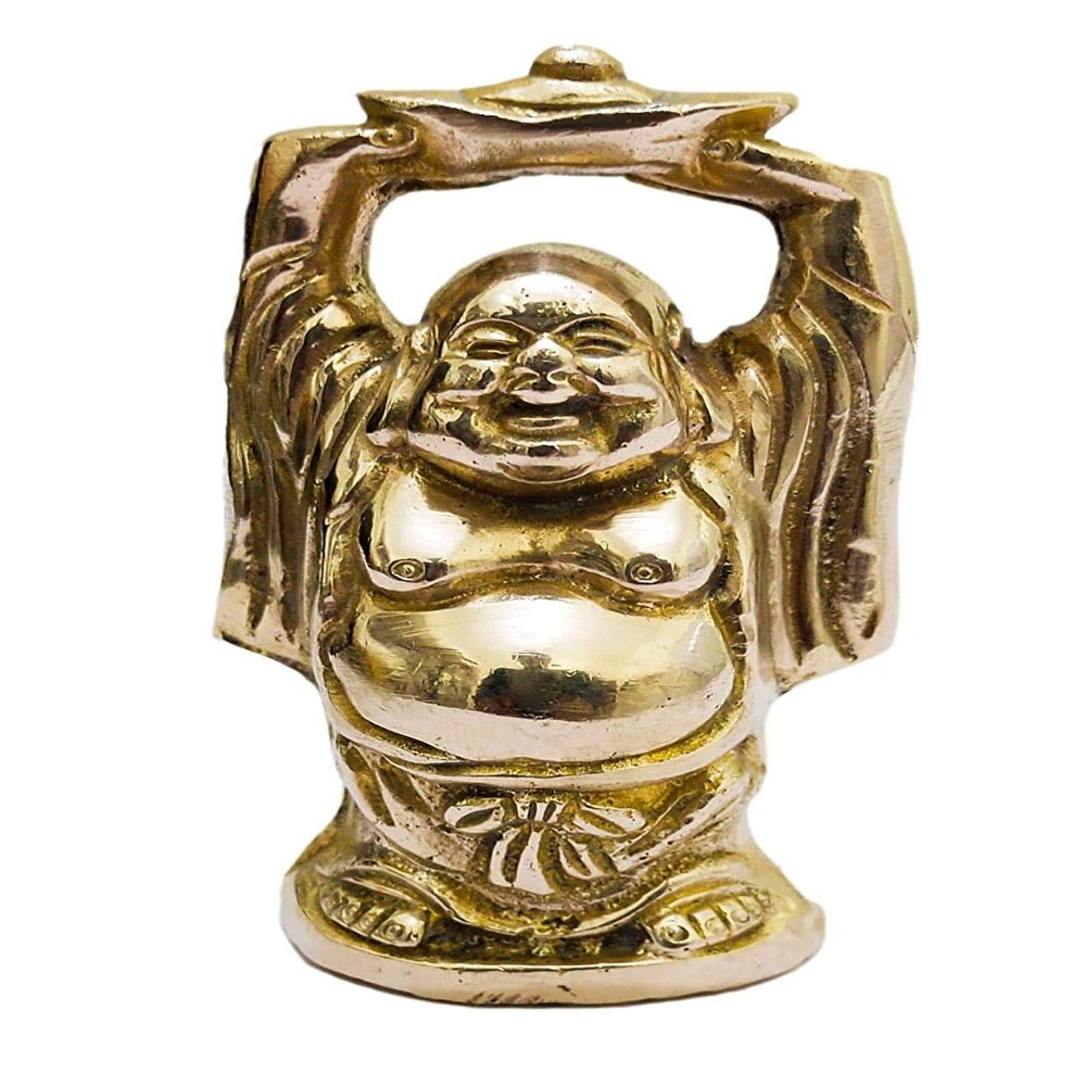 9 cm Shiny Gold Laughing Buddha Statue Brass for Home Decor Brass Home Decorative Item for Living Room Good Luck Wealth and Prosperity Office Antique Gold Finish Gifts Showpiece by Indian Collectible