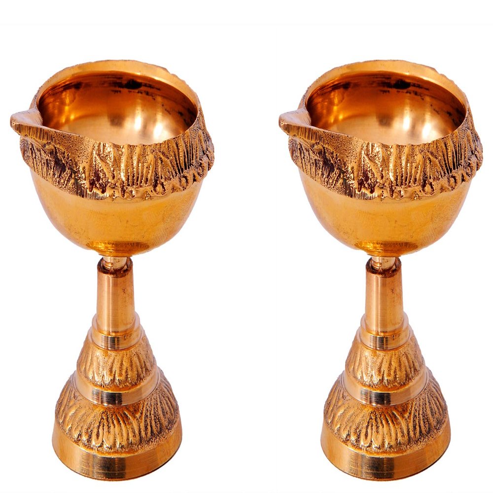 Brass Indian Design Kuber Diya/Deepam/Kubera vilakku Lamp for Puja Home 2 Inches Set of 2Pic by Indian Collectible