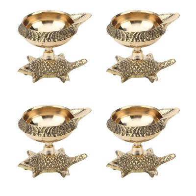 Pure Brass Diyas Indian Puja Oil Lamps - Christmas Diyas Set for Christmas Home Decoration (Pack of 4) by Indian Collectible