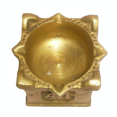 Diya with Tulsi Kyara Design Brass Handicraft Art, Yellow by Indian Collectible
