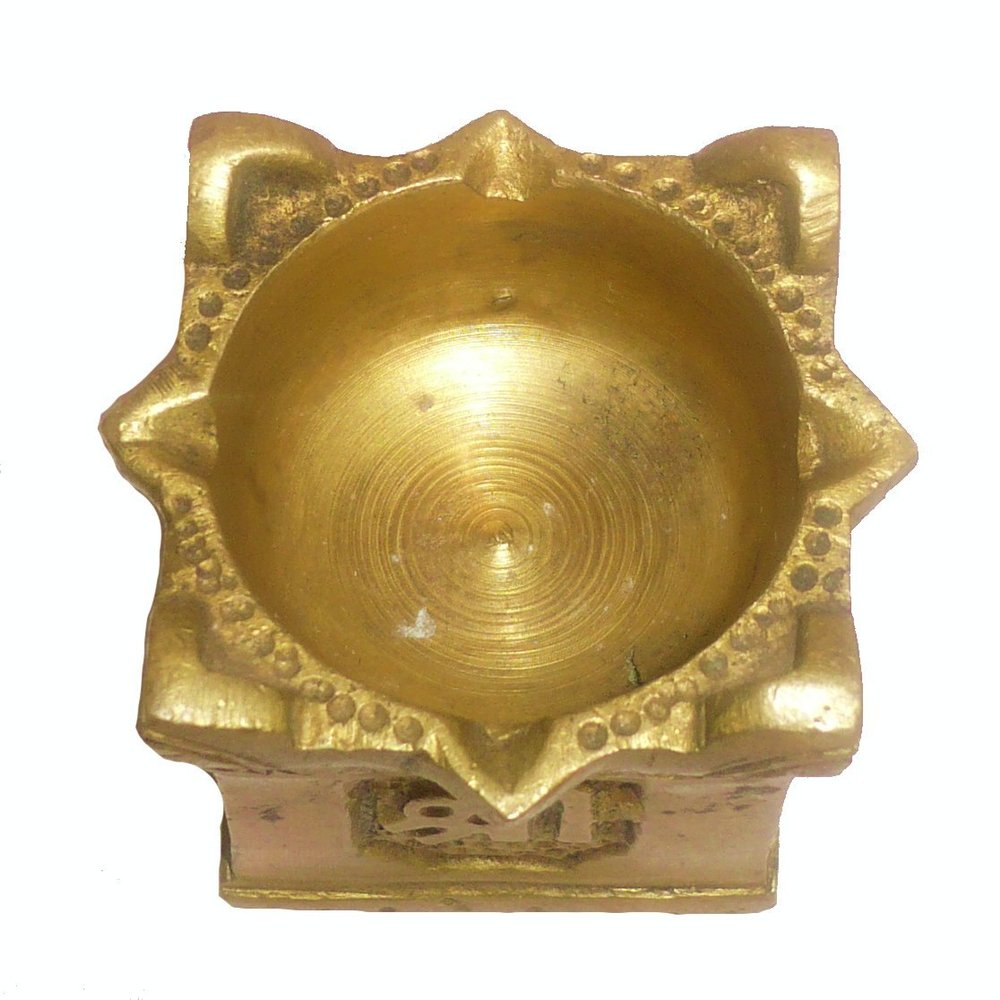 Diya with Tulsi Kyara Design Brass Handicraft Art, Yellow by Indian Collectible