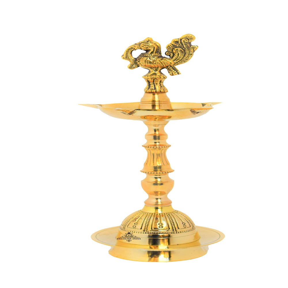 Brass Kuthu Vilakku/ Peacock samai Diya Traditional and Elegant Looking Lamp for Interiors, Pooja and Giftings Size 11" Inch by Indian Collectible