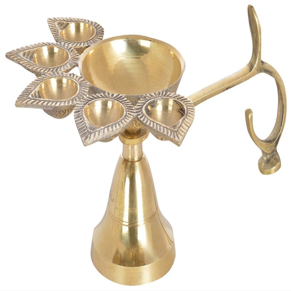 Brass Panch Aarti Lamp/Pancharti Diya Oil Lamp/Panch aarti Jyoti Puja Diya for Diwali-Pack of 1 (4 INCH) by Indian Collectible