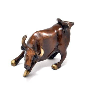Charging Bull 5 Inches Brass Showpiece, Standard, Brown, Home Decor Showpiece by Indian Collectible