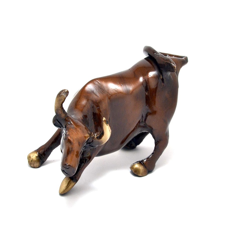 Charging Bull 5 Inches Brass Showpiece, Standard, Brown, Home Decor Showpiece by Indian Collectible