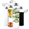 Kitchen Lux 24oz Glass Water Bottles Pack of 4 Nylon Protective Sleeves, Airtight Screw Top Lids, Portable Carrying Loops - Lead, PVC and BPA Free - Water, Smoothie, Juicer, and Beverage Glasses view 1