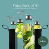 Kitchen Lux 24oz Glass Water Bottles Pack of 4 Nylon Protective Sleeves, Airtight Screw Top Lids, Portable Carrying Loops - Lead, PVC and BPA Free - Water, Smoothie, Juicer, and Beverage Glasses view 3