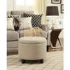 Attractive Round Stylish Button Tufted Top Ottoman Storage with Removable Lid | Size: 19.75"L x 19.75"W x 17.00"H Durable Seating Footrest & Coffee Table | Modern Glam Easy to Clean Tan Brown Color view 1