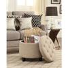 Attractive Round Stylish Button Tufted Top Ottoman Storage with Removable Lid | Size: 19.75"L x 19.75"W x 17.00"H Durable Seating Footrest & Coffee Table | Modern Glam Easy to Clean Tan Brown Color view 2