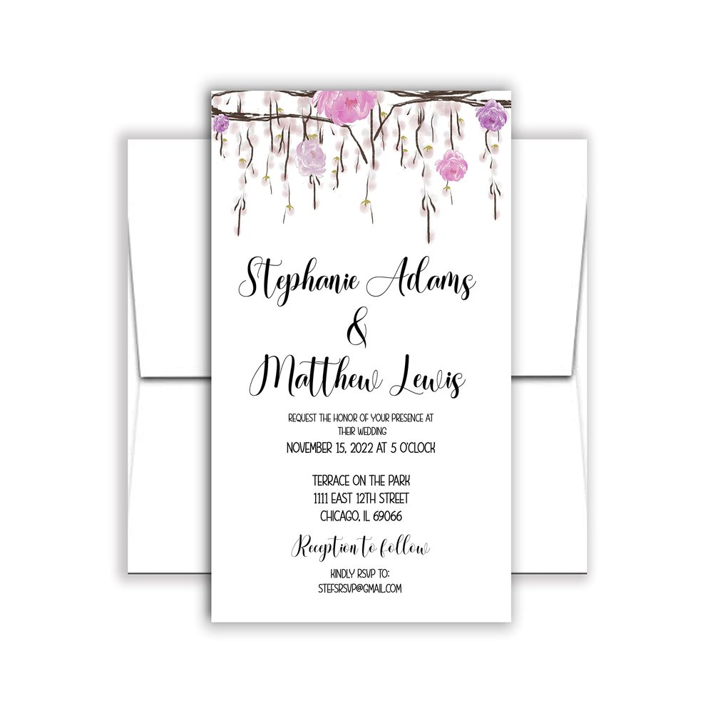 Personalized Wedding Invitation with Envelopes - Florals Roses Romantic