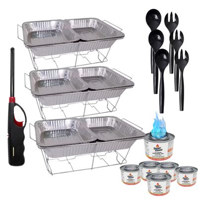 25 Piece Party Serving Kit Includes Chafing Kits and Serving Utensils For All Types Of Parties And Events | Disposable Party Set Includes One Handi Lighter