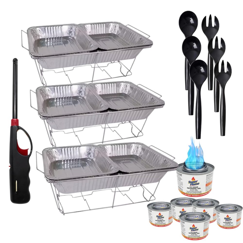 25 Piece Party Serving Kit Includes Chafing Kits and Serving Utensils For All Types Of Parties And Events | Disposable Party Set Includes One Handi Lighter