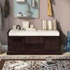 Merax Classic Wood Entryway Bench with Drawers and Seat Cushion for Hallway Front Door Espresso view 3