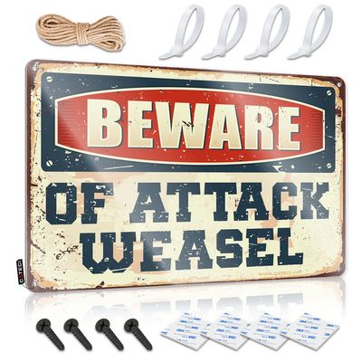 Warning My Neighbor is A Jackass Sign Beware of Attack Weasel Metal Sign No Treaspassing Signs Metal Rectangle Warning Sign ( Size : 30X40CM )