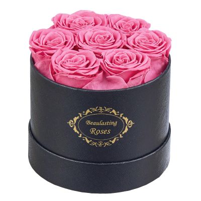 Beaulasting Long Lasting Preserved Roses in a Box Last a Year Forever Flowers for Her Mom Wife Anniversary Birthday (Round Black Box, Pink)
