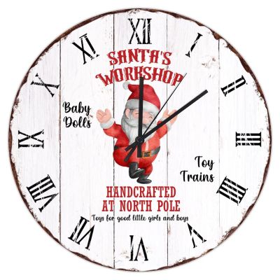 Christmas Santa Hanging Clock 15in at North Pole Wood Wall Clock Silent Non Ticking Postage Stamp Holiday Party Gift Popular Wall Decor for Home Home Dining Room Shop Balcony