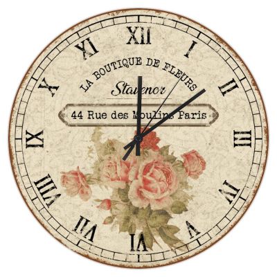 French Vintage Flower Wall Clock 10in Roman Numerals Wood Wall Clock Whisper Quiet Shabby Chic Thanksgiving Day Gift Nature Wall Decor for Table Sewing Room Homeschool Pool