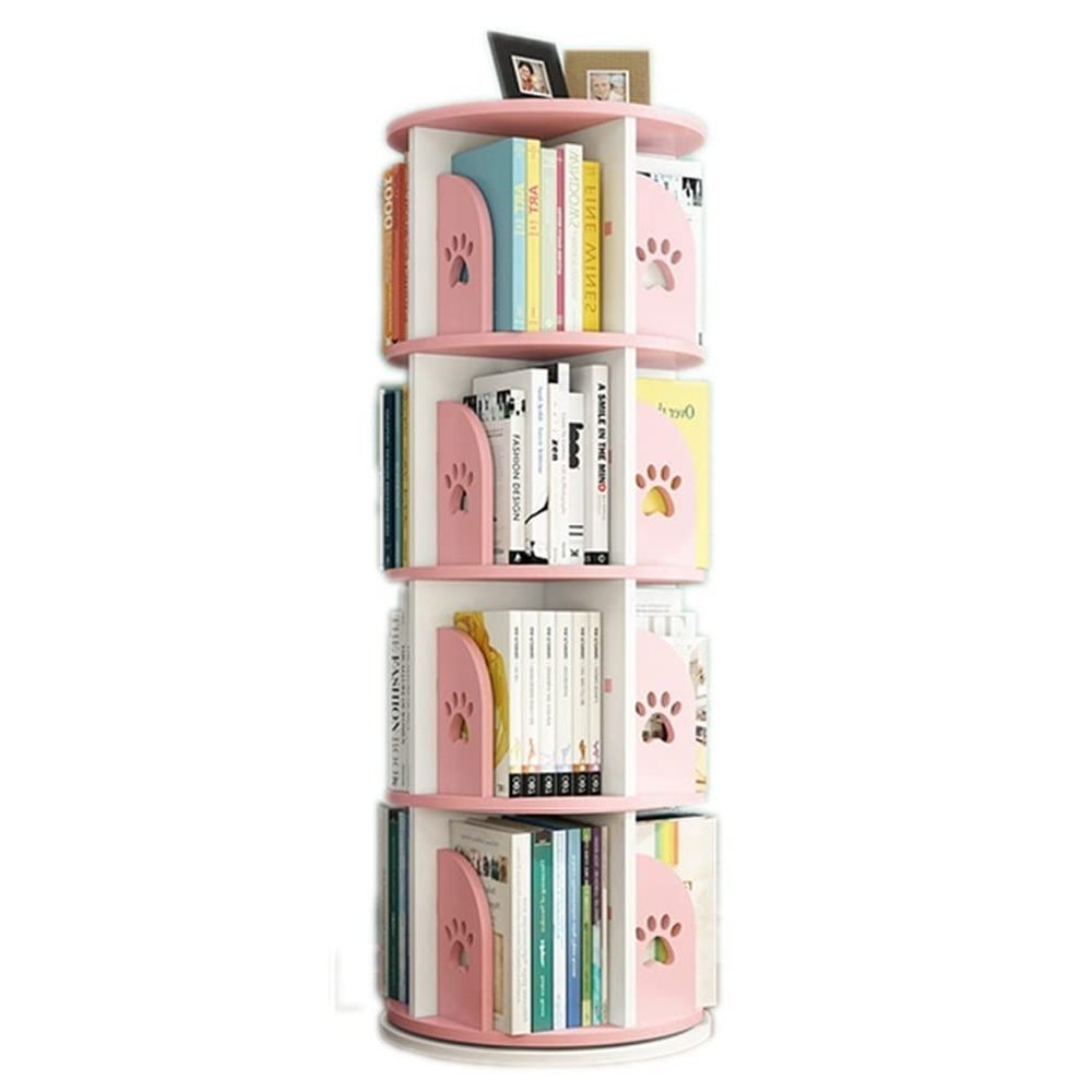 Children's Rotating Bookcase Bedroom Bedside Shelf Floor-Standing Simple Children's Picture Book Stand (Color : Yellow, Size : 50.5 * 128cm)