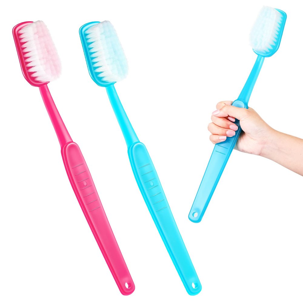 Ireer 2 Pieces Giant Toothbrush Prop Large Toothbrushes Big Brush Oversized Gag Novelty for Summer Halloween Costume Take Picture Comedy Party Favors Pet Grooming Brush(Blue, Pink)