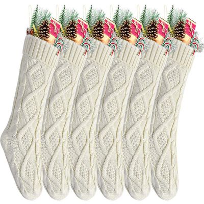 Kunyida Christmas Stockings Bulk 20 Inch Ivory Knit Xmas Stockings for Family Christmas Decoration, 6 Pack