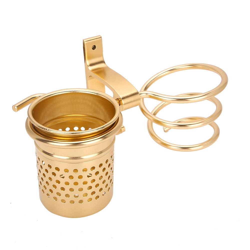 Hair Dryer Holder Wall Mounted, Aluminum Bathroom Storage Basket Organizer for Blow Dryer & Styling Tools, Multipurpose Rack (Gold)
